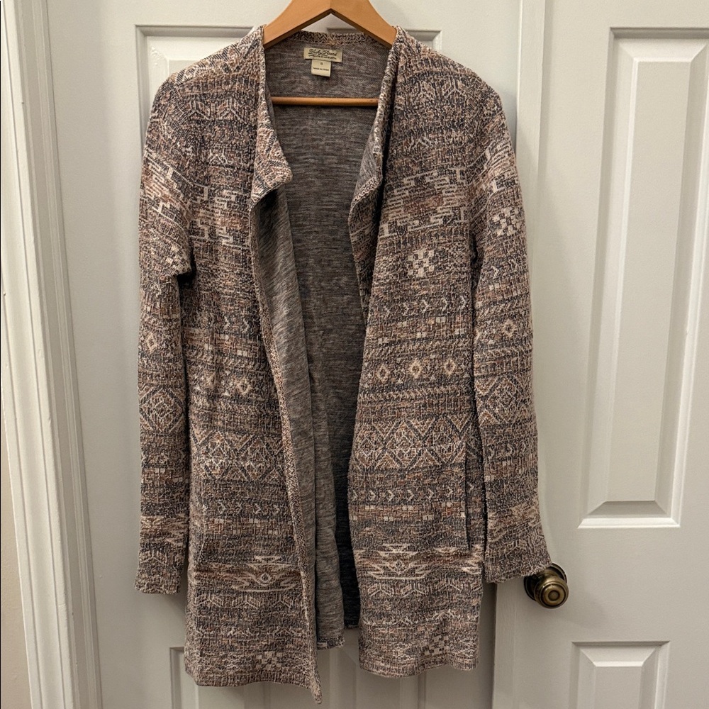 Lucky Brand Aztec Pattern Open Front Longline Cardigan